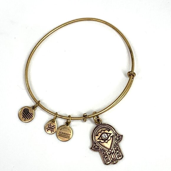 Alex and Ani Hand of Fatima Charm Bracelet Gold Finish - Expands 2"- 3.5" - Picture 1 of 2
